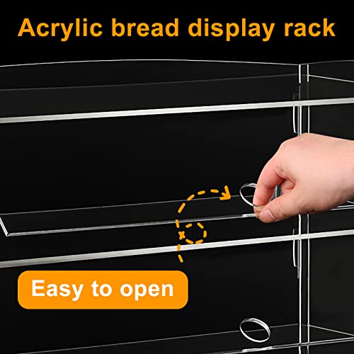 3 Tray Pastry Display Case Acrylic Bakery Display Cabinet Clear Removable Donut Display Shelf Cupcake Display Case Retail Display Counter with Cake Serving Tong (Peel off The Fuzzy Protective Film)
