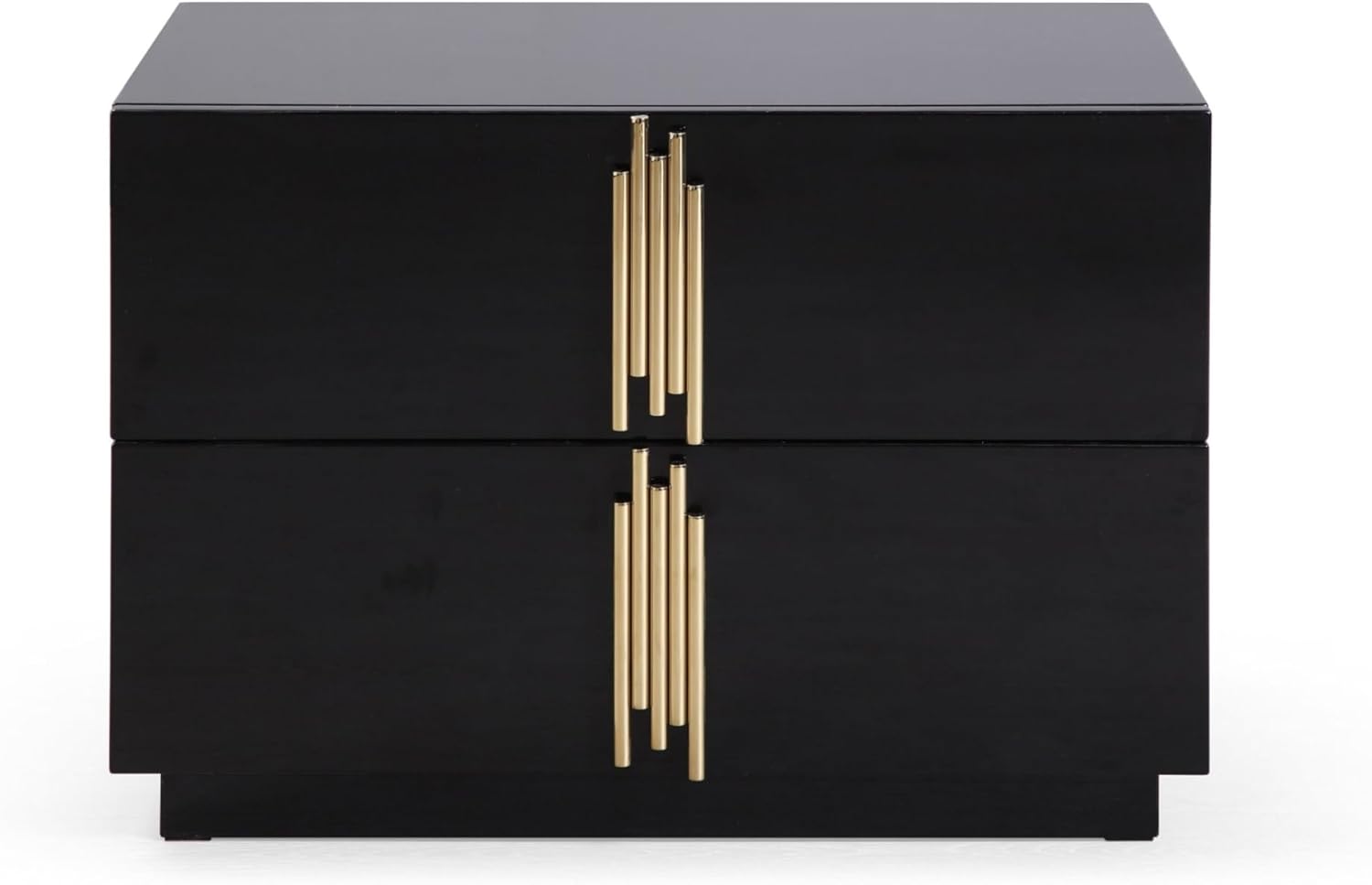 Abramo Collection Modern Bedroom High Gloss 2-Drawer Nightstand, Black, Champagne Gold