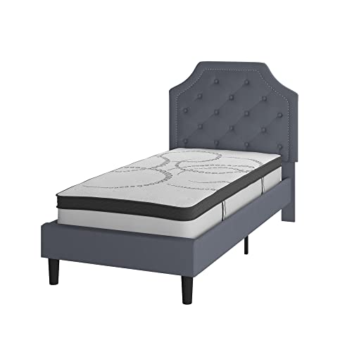 Flash Furniture Brighton Queen Size Tufted Upholstered Platform Bed in Beige Fabric with 10 Inch CertiPUR-US Certified Pocket Spring Mattress