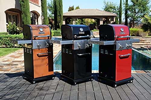 Permasteel 2-Burner Gas Grill, Foldable Side Tables, Grilling Tool Hooks, Propane Gas Barbecue Grill, Black with Copper Accent