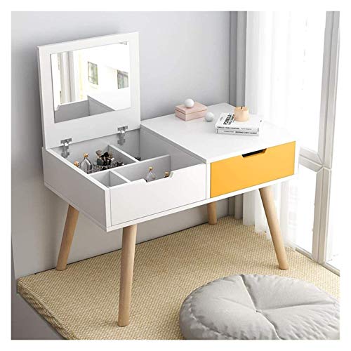 Makeup Vanity Table for Women Girls, 2-in-1 Vanity Table with Flip Top Mirror Makeup Dressing Table Mini Writing Desk with Drawers, Makeup Organizers(Color:Natural-b), 60x30x42cm