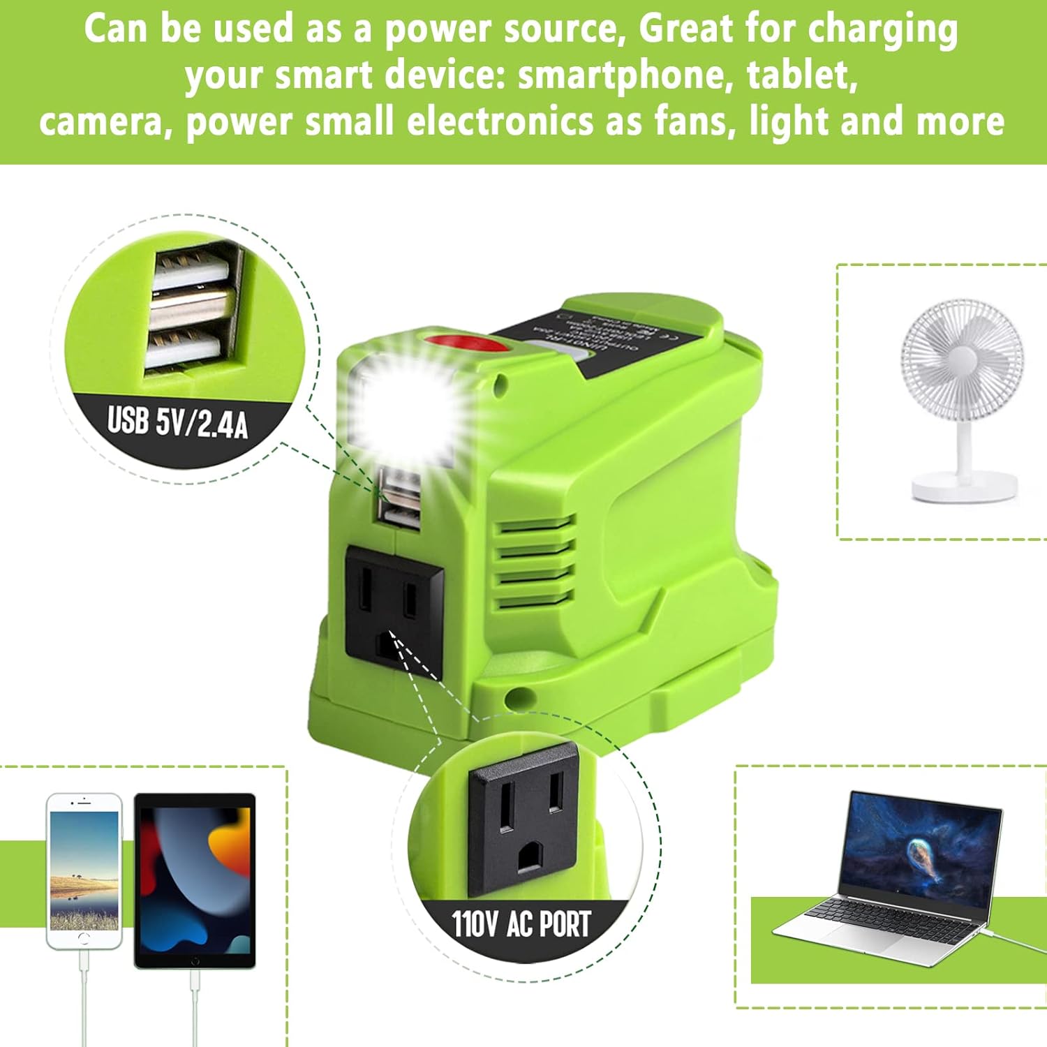 for Ryobi Powered Inverter Generator,for Ryobi 150W Power Inverter,for Ryobi Battery 18V to 110v/120v AC Output, Portable Power Source USB Charger Adapter(Battery not Included)