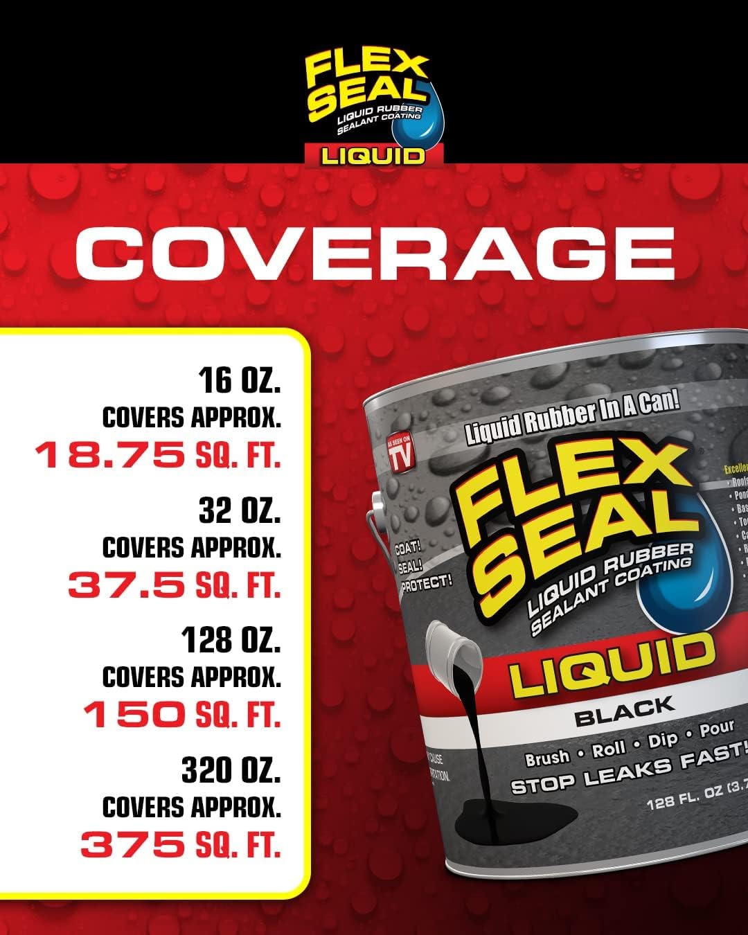 Flex Seal Liquid, 32 oz, Black, Liquid Rubber Coating Sealant, Waterproof, Flexible, Breathable, and UV Resistant, Roof Repair, Basements, RV, Campers, Trailers, Marine, EPDM, Masonry