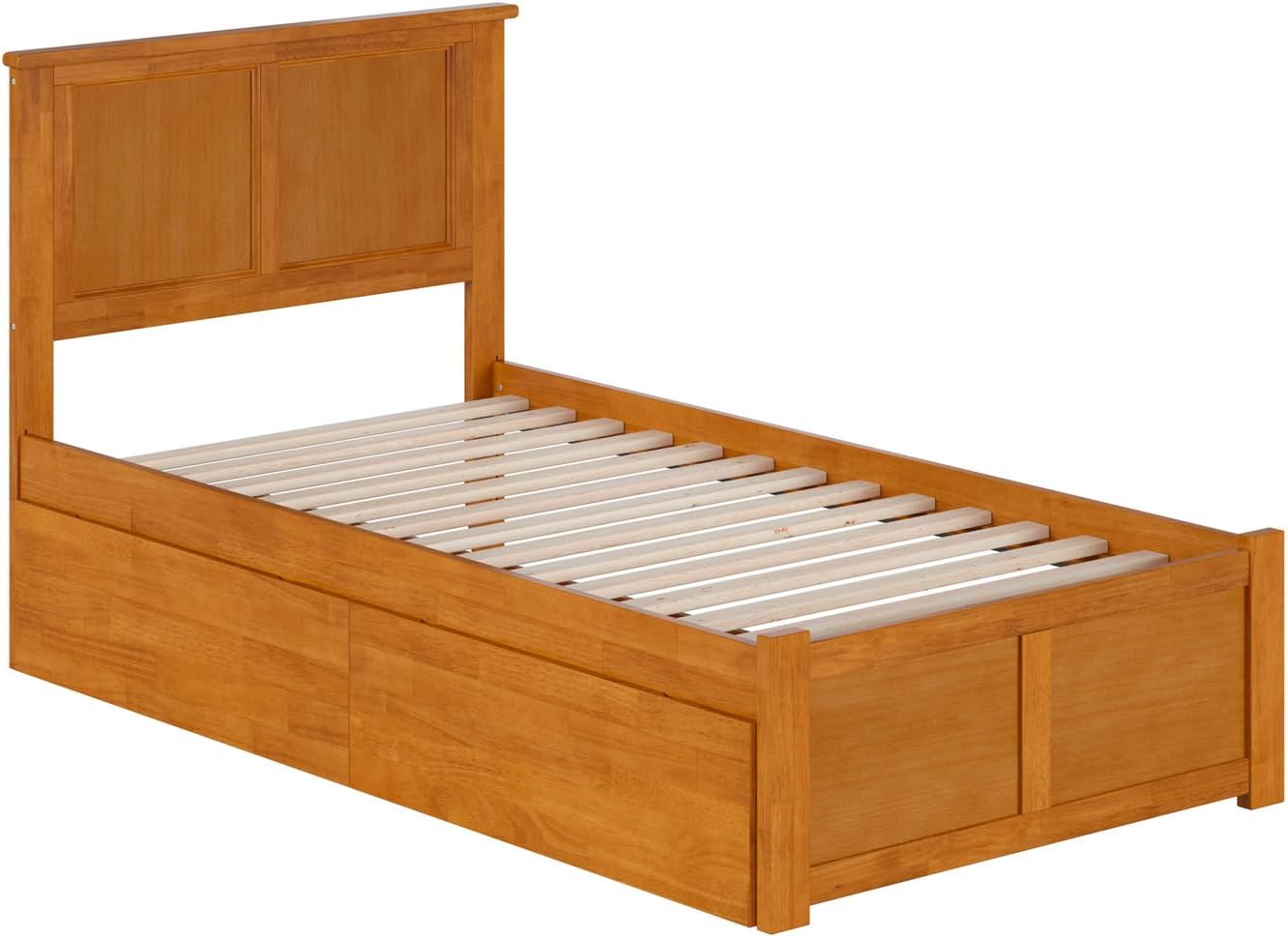 AFI Madison Twin Solid Wood Platform Bed with Footboard & Storage Drawers in Light Toffee