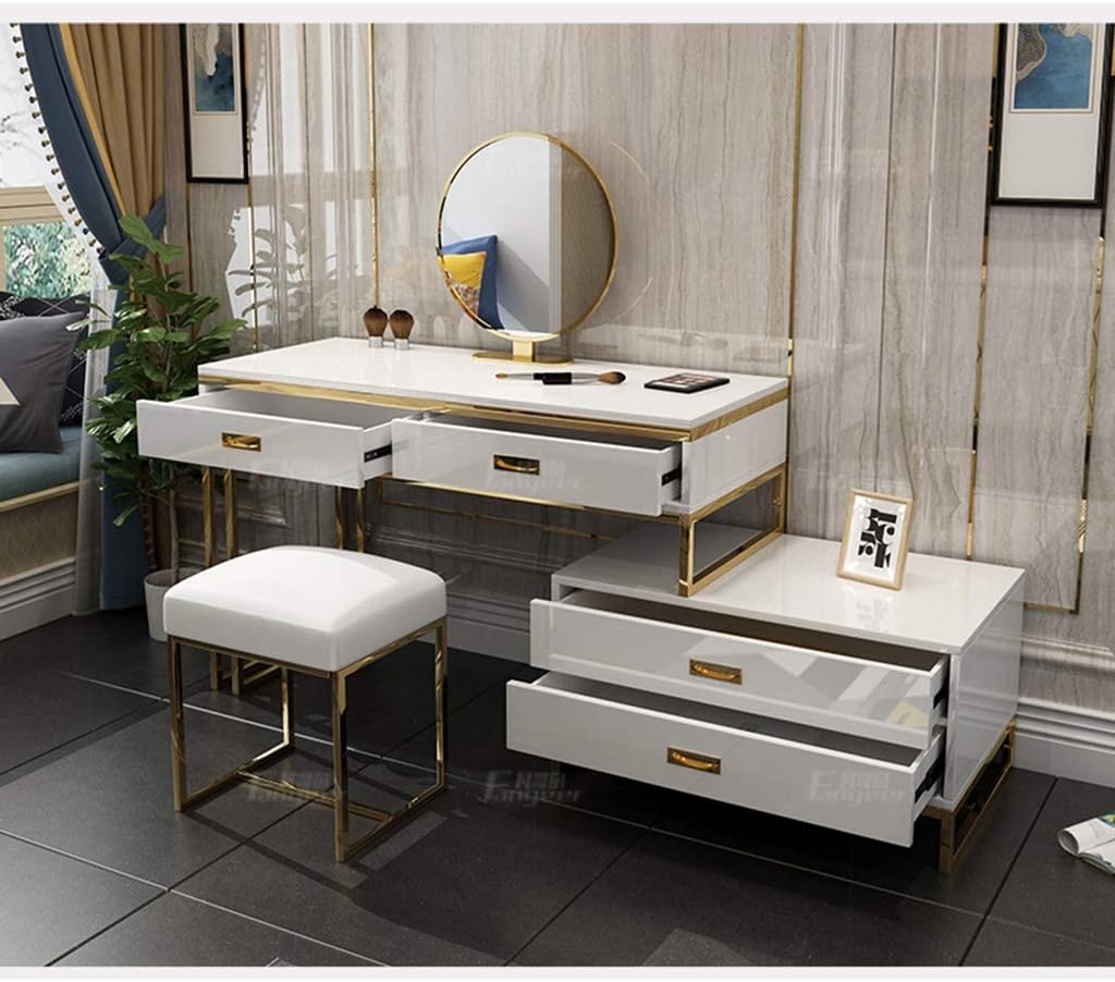Vanity Table Set Vanity Set,Large Sliding Drawers Makeup Dressing Table with Cushioned Stool