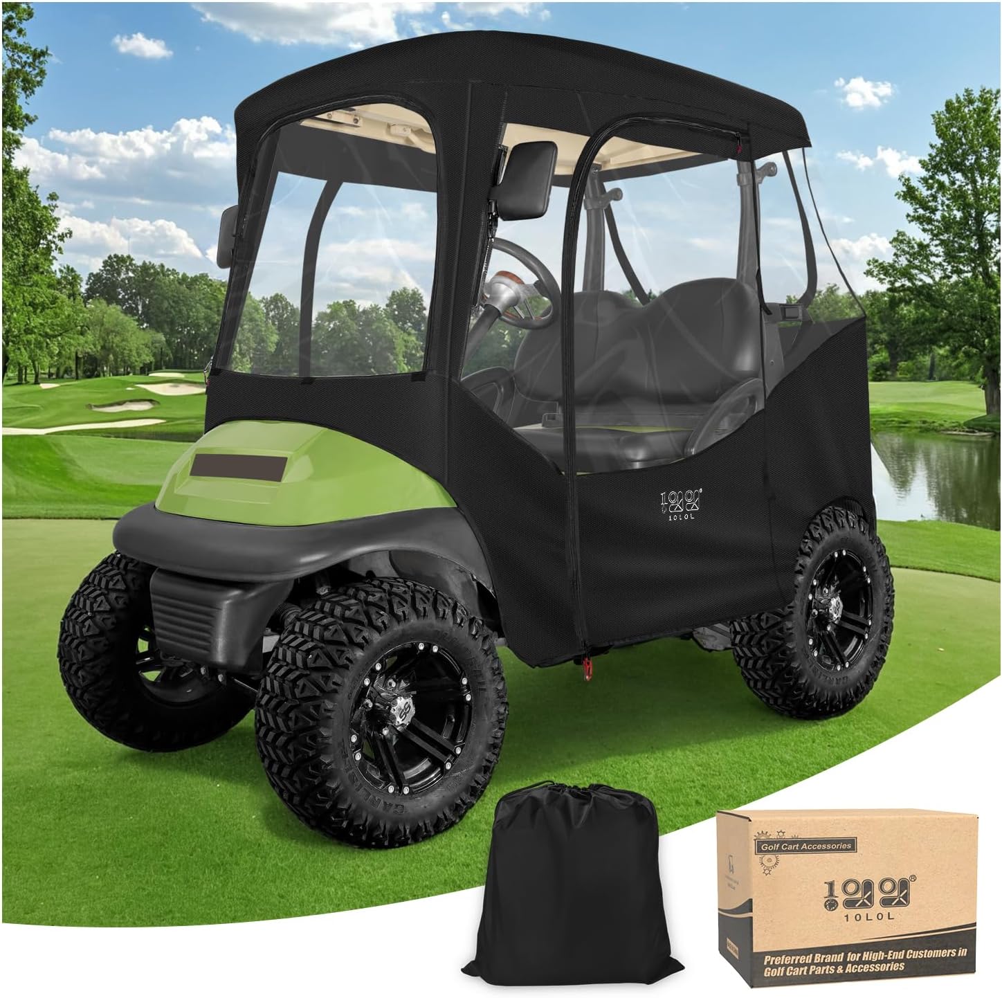 10L0L 600D Golf Cart 2 Passenger Driving Enclosure for Club Car DS & Precedent, 4-Sided Clear Window Rain Snow Golf Cart Covers All Weather Waterproof Windproof