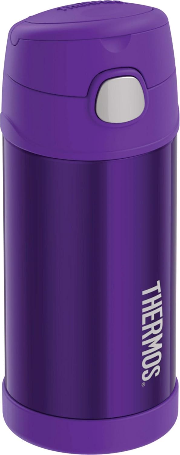 THERMOS FUNTAINER 12 Ounce Stainless Steel Vacuum Insulated Kids Straw Bottle, Violet and Thermos Replacement Straws