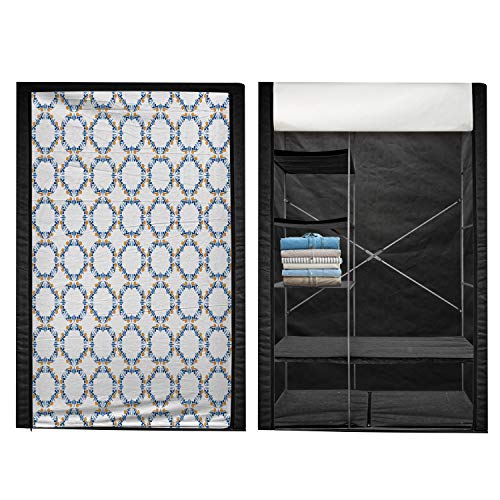 Ambesonne Traditional Portable Fabric Wardrobe, Bound Medieval Pattern in Renaissance Style Royal Old Fashioned Inspiration, Clothing Organizer and Storage Closet with Shelves, 33.5
