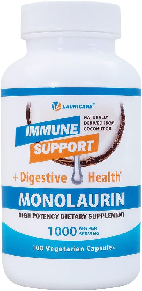 Monolaurin Supplement for Immune Support - Gut Health - 1000mg Per Serving- 100 Count
