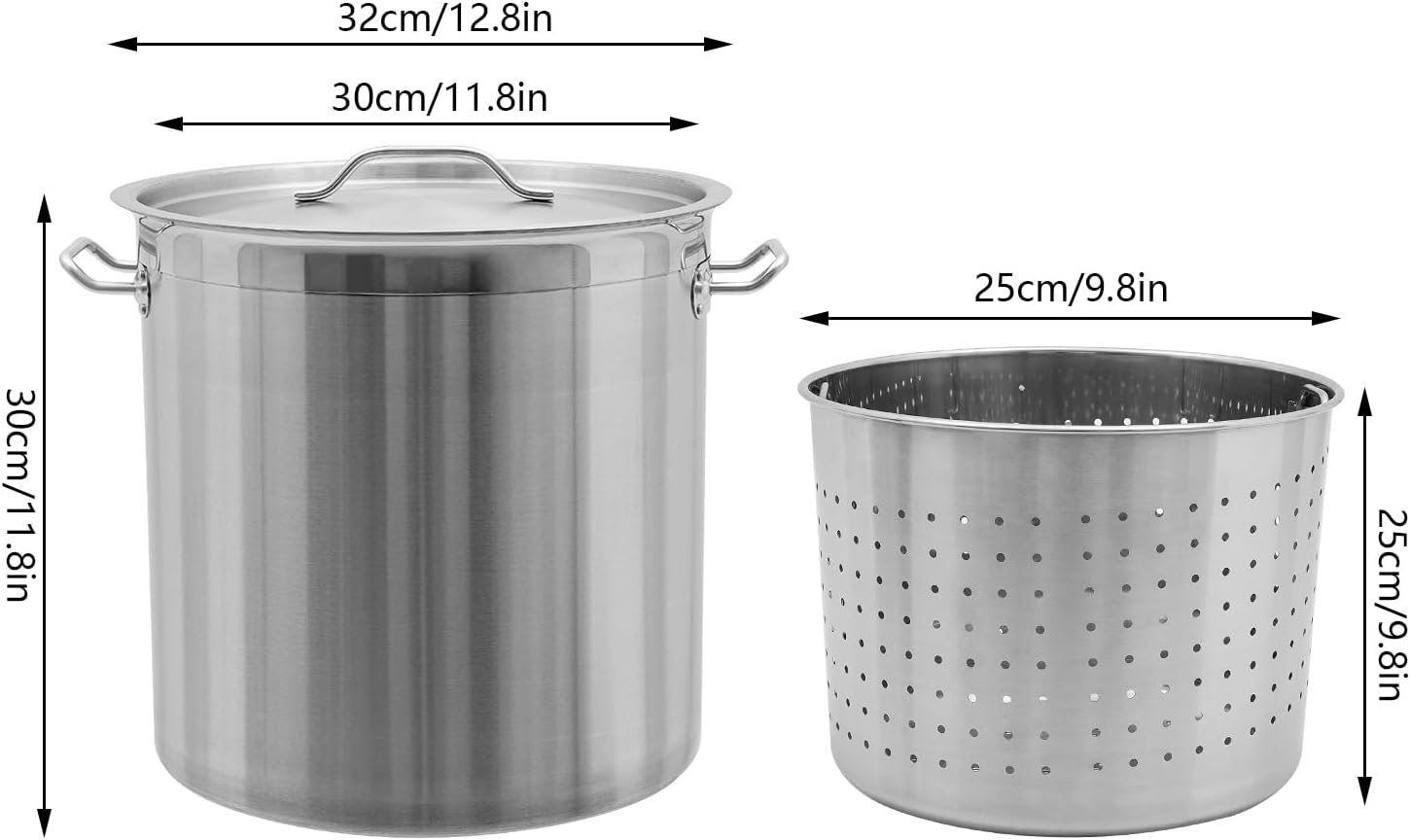 36 Quart Stainless Steel Stock Pot, Seafood Boil Pot with Handle and Lid, Crawfish, Crab, Lobster, Shrimp Boil Stock Pot with Strainer, Turkey Fryer Pot