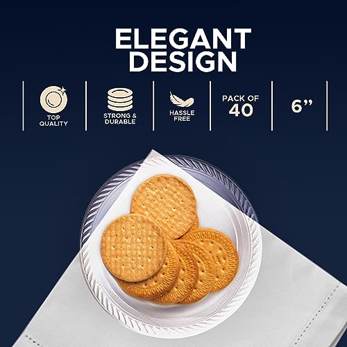Clear Disposable Plastic Plates [Set of 40 | 9-inch Plates] Elegant Party Dinner Plates-Microwave Safe Plastic Dish Set- Sturdy Rimmed Plates For Weddings, Parties, Kitchen Use