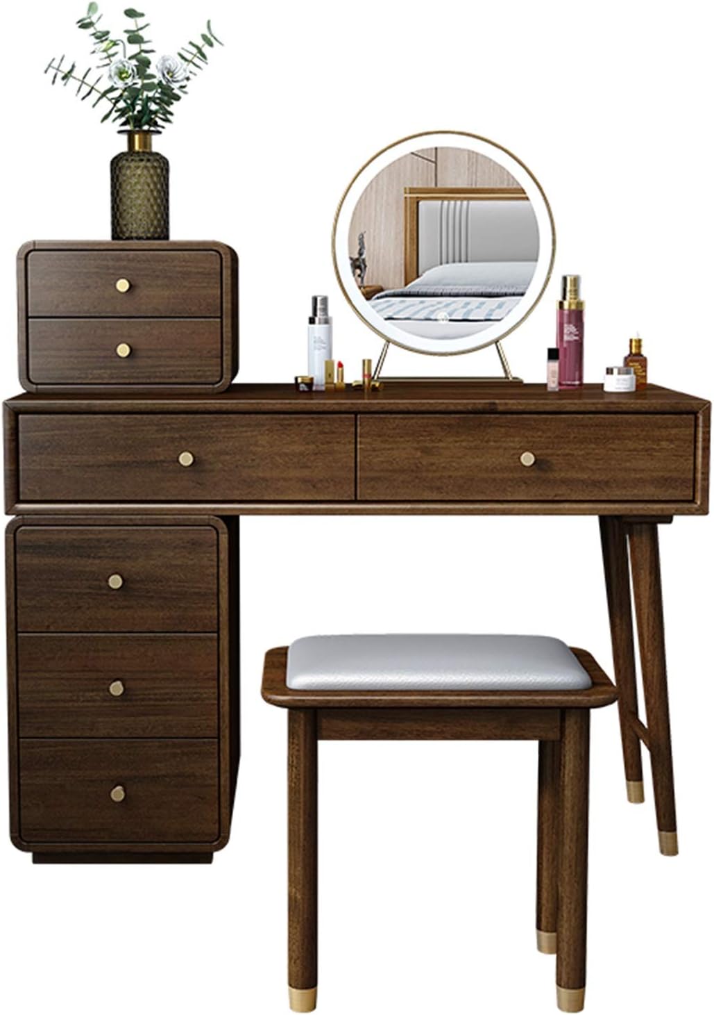 Vanity Table Set Vanity Makeup Table Set with Drawers, Dressing Table with Mirror, Stool