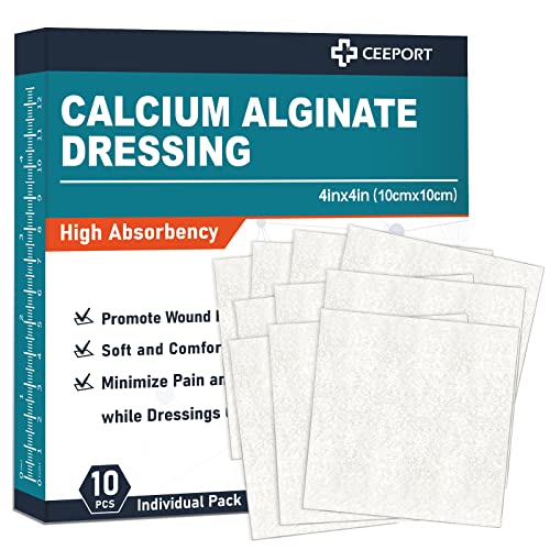 Ag Silver Calcium Alginate Wound Dressing Pads, 4''x4'' Patches, 10 Individual Pack, Soft Silver Dressings for Wound Care, Gentle Highly Absorbent Dressing, Non Stick Gauze Pads for Wounds
