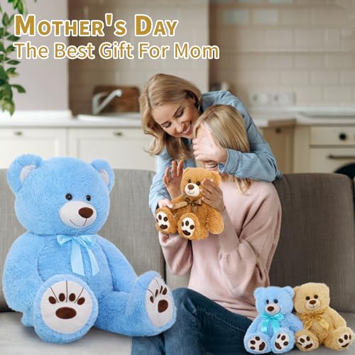 MorisMos Giant Teddy Bear with Babies, 4Pcs Mommy and Baby Teddy Bear for Baby Shower, Large Stuffed Bear, Big Teddy Bear 3 feet Stuffed Animals for Kids, Adults Brown