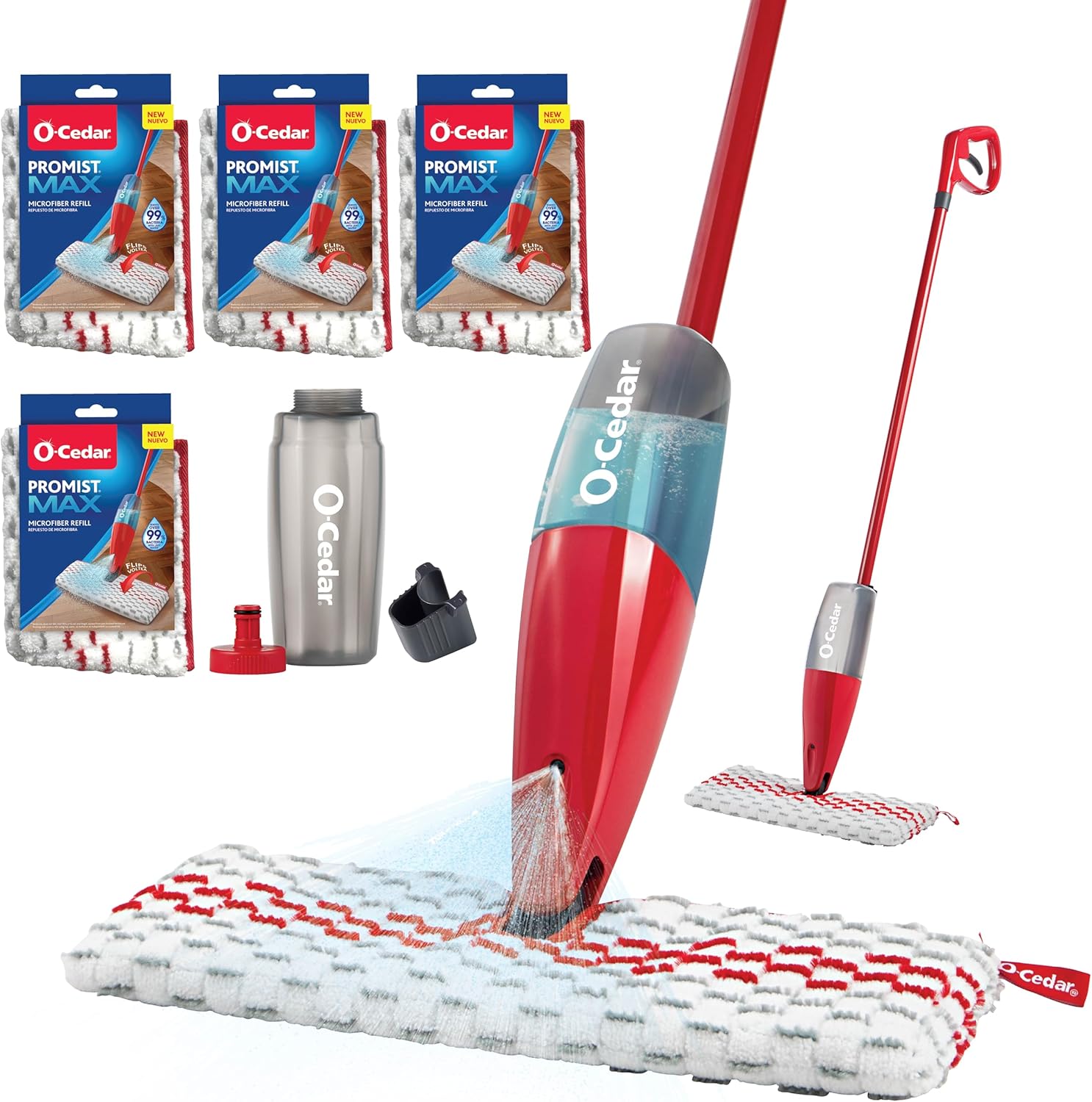 O-Cedar ProMist MAX Microfiber Spray Mop with 4 Extra Refills, Red