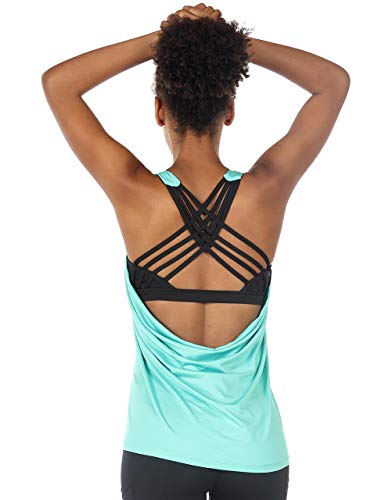 icyzone Women's Open Back Workout Athletic Yoga Tank Tops with Built in Bra