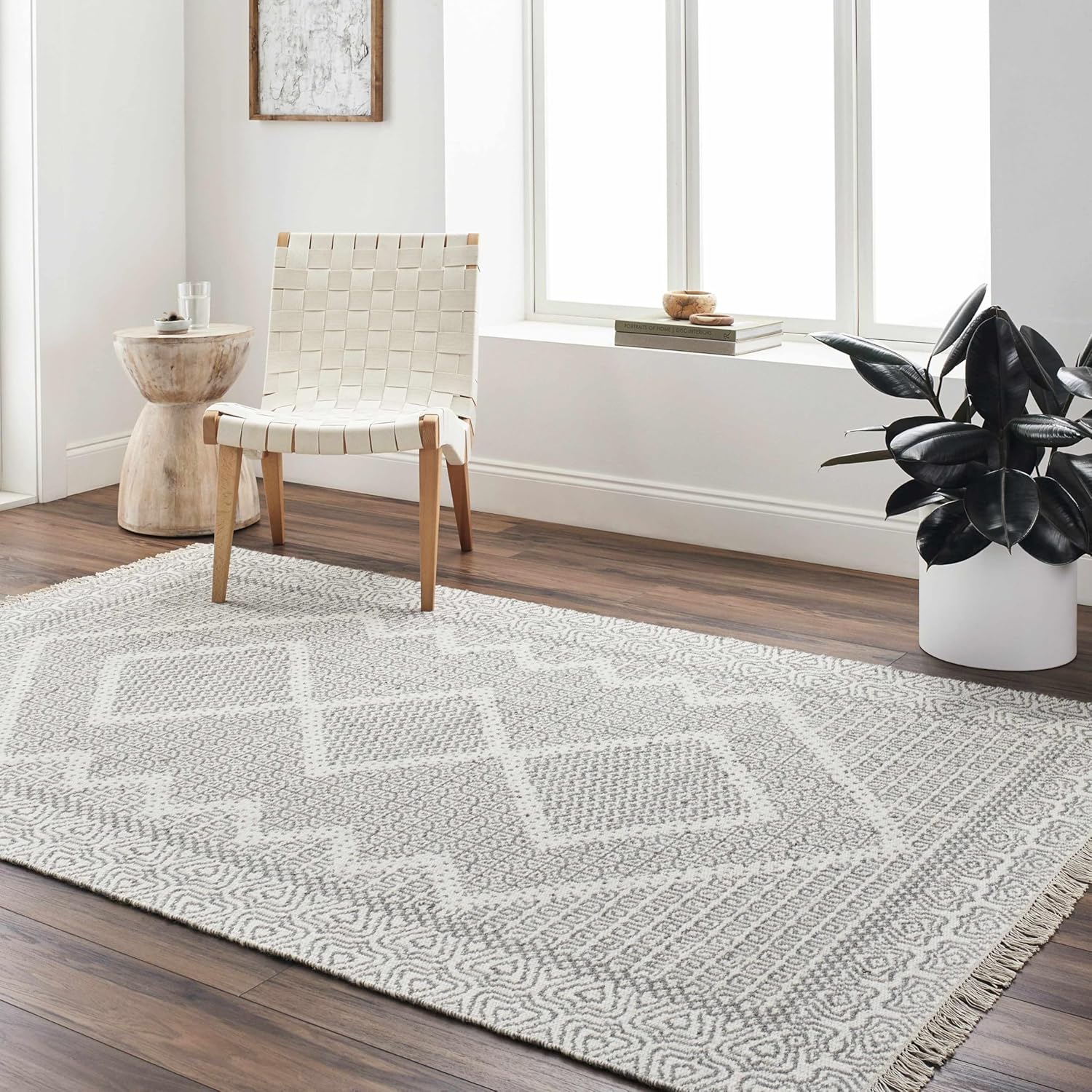 Hauteloom Claus Living Room, Bedroom Area Rug - 100% Wool - Bohemian Farmhouse - Modern Moroccan - Gray, Cream, Beige - 5' x 7'6