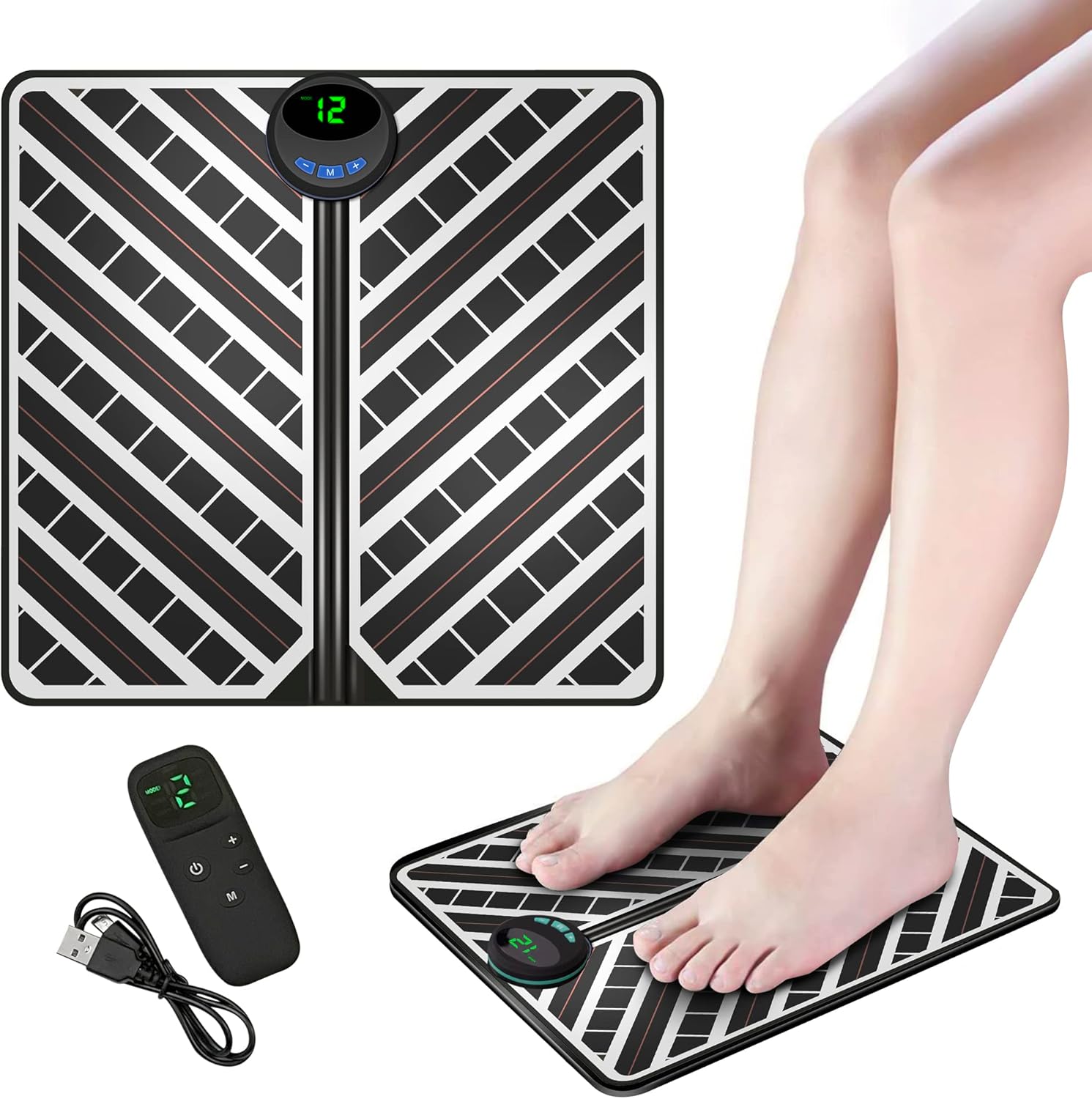 Circulation Pro EMS Electric Foot Massager Machine for Pain Relief | includes Remote Control for 6 Different Massage Settings & 15 Levels of Intensity