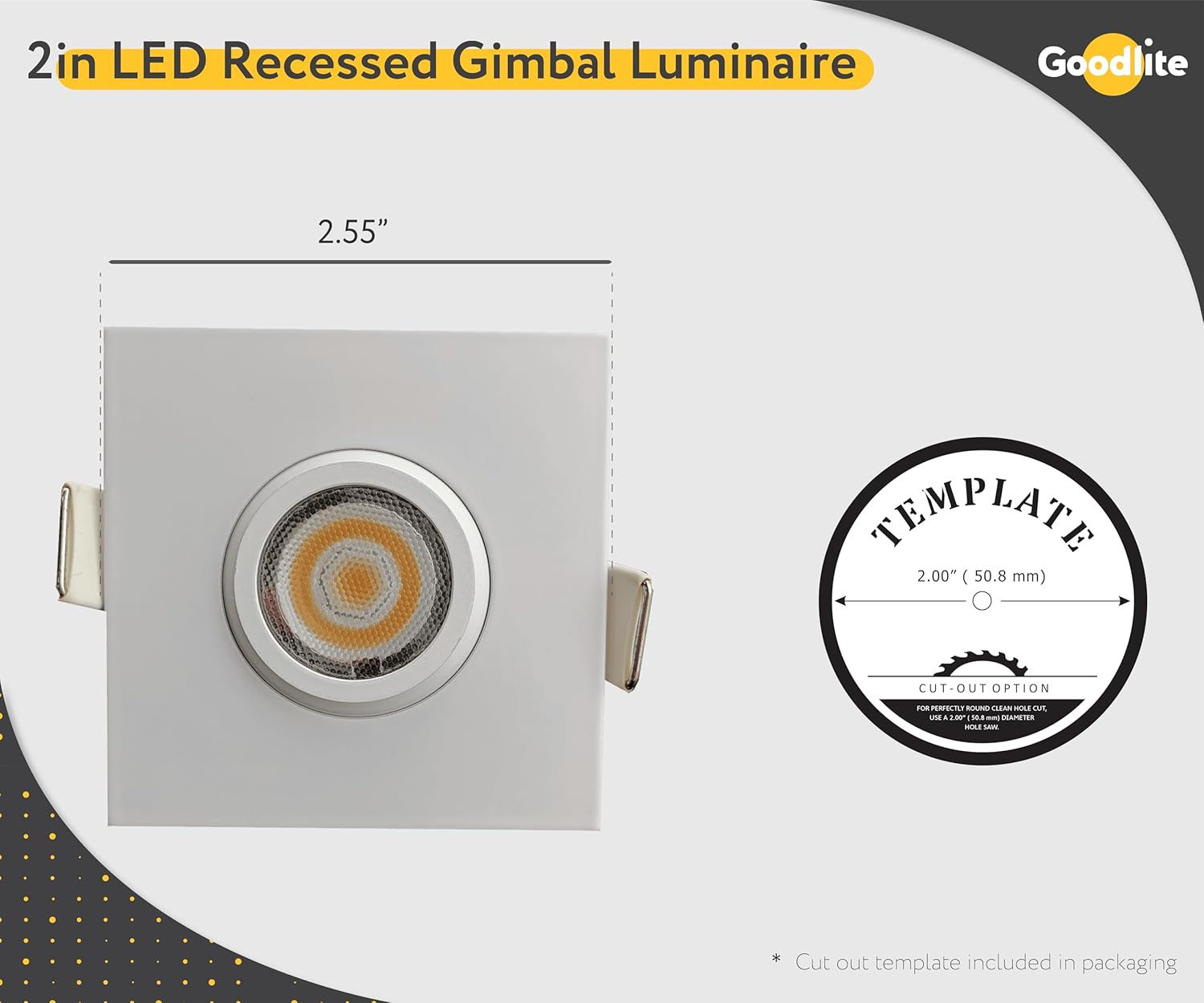 Goodlite 2 Inch Gimbal LED Recessed Light with Junction Box, 5W, 3000K Warm White, 400 Lumens, Dimmable Downlight, IC Rated, Damp Location - Adjustable Recessed Lighting