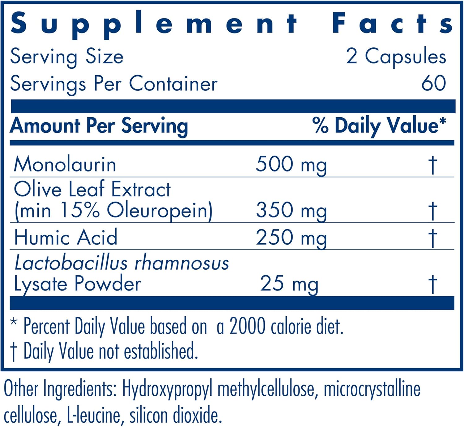 Allergy Research Group Humic-Monolaurin Complex - Immune System Support, Humic Acid Supplements, with Olive Leaf, Vegetarian Capsules - 120 Count