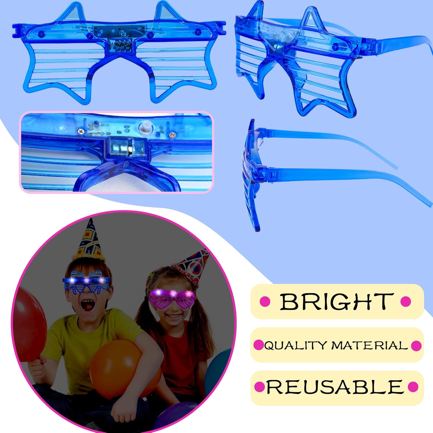 32 Pack LED Glasses Neon Glow in The Dark Light Up Glasses Flashing Glow Glasses Bulk for Kids Birthday Gift Party Favor, 4 Styles