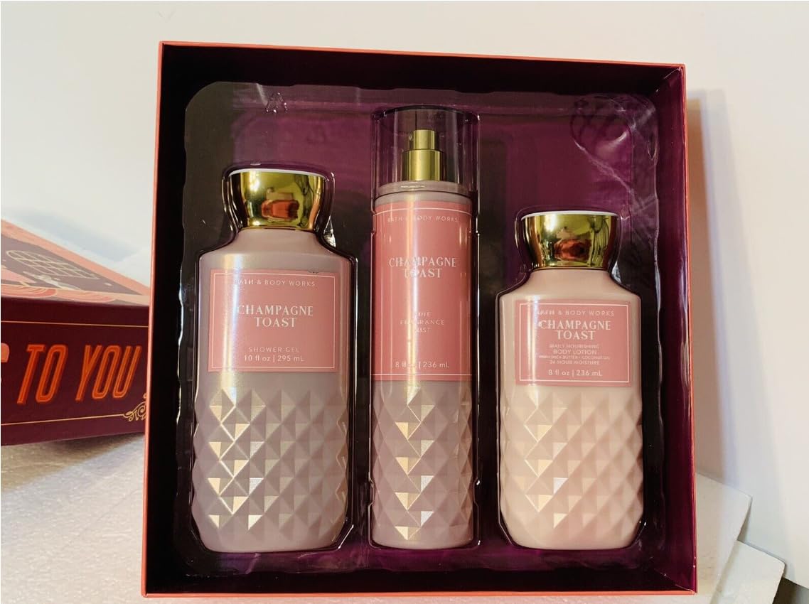 Bath & Body Works - Champagne Toast - Daily Trio - Shower Gel, Fine Fragrance Mist & Super Smooth Body Lotion In A Fabulous CHEERS TO YOU Gift Box