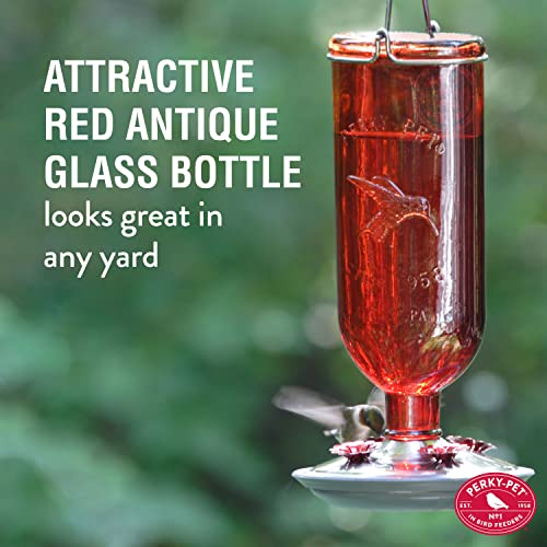 Perky-Pet 8109-2 Antique Glass Bottle Hummingbird Feeder-16-Ounce Capacity, Red