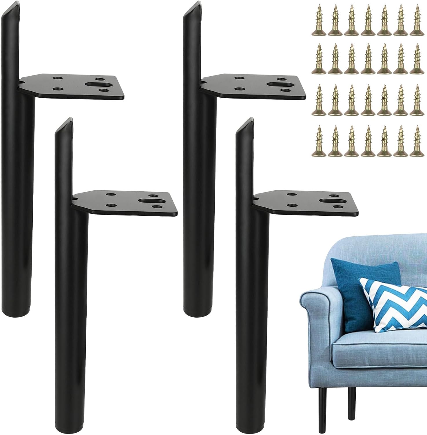Metal Furniture Legs 8 Inch, Set of 4 Heavy Duty Black Cabinet Legs Metal Dresser Legs, Modern Home DIY Replacement Feet for Sofa Ottoman Nightstand Cupboard Coffee Table