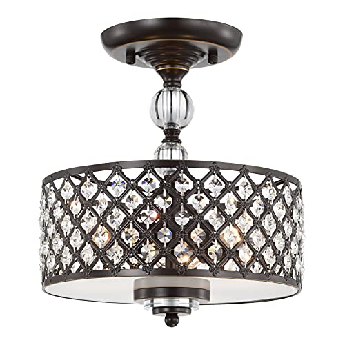 LaLuLa Flush Mount Chandelier Crystals Semi Flush Mount Ceiling Light Bronze Chandelier Lighting Small Drum Chandelier Antique 3 Light Flush Mount Light Fixtures Ceiling