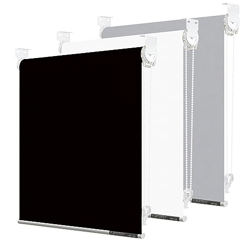 90% Blackout Roller Window Shades, Room Darkening Window Blinds with Thermal Insulated Fabric, Corded Roll pull down shades for home and office (Black - Width 10