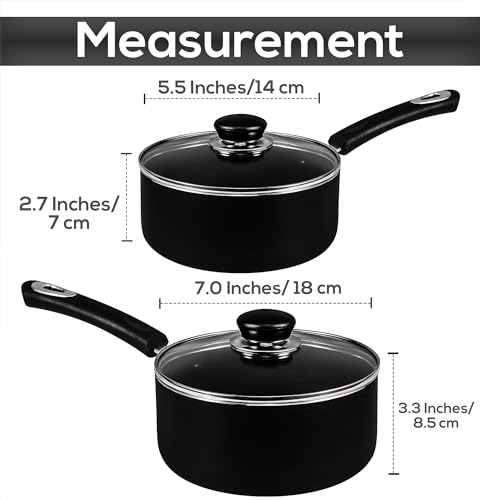 Utopia Kitchen Nonstick Saucepan Set with Lid, 1 Quart and 2 Quarts Multipurpose Pots Set for Home Kitchen or Restaurant (Black)