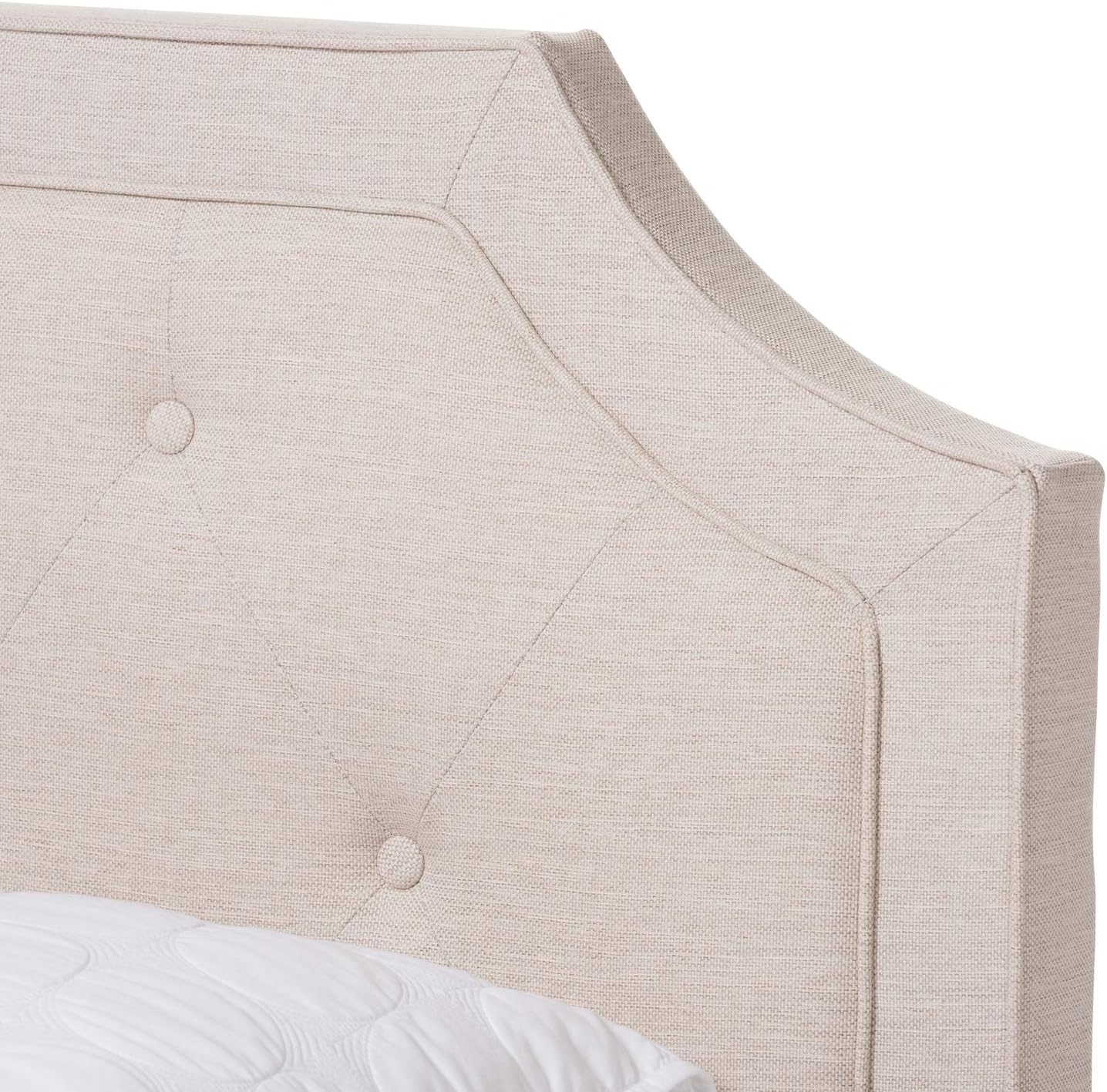 Baxton Studio Willis Tufted Queen Low Profile Bed in Light Beige