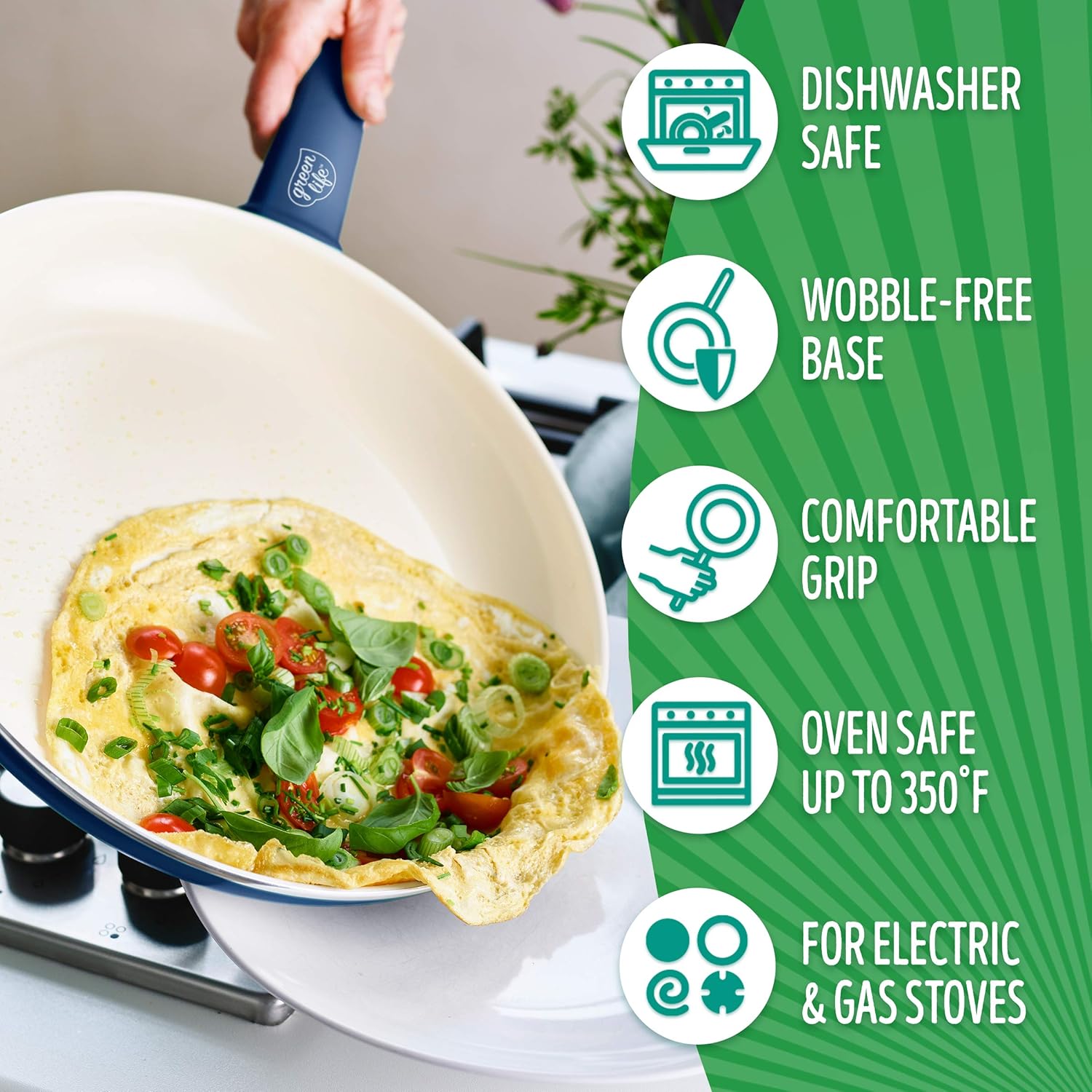 GreenLife Soft Grip Healthy Ceramic Nonstick, Cookware Pots and Pans Set, 16 Piece, Blue & Bakeware Healthy Ceramic Nonstick, Cookie Sheet, 18