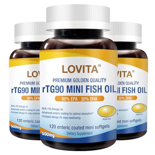 rTG 90 Mini Fish Oil, 2000mg Daily| High Absorption rTG form, 90% Omega-3 | Burpless, Easy to Swallow | Support Healthy Heart, Brain and Eyes | 120 Enteric-Coated Softgels