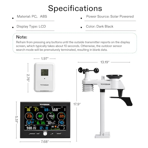 VIVOSUN 18-in-1 Wi-Fi Weather Station with Outdoor Sensor, CO2 Monitor, Color Display Console, Indoor/Outdoor Weather Thermometer, Weather Forecast, Alarm Function, Wind Speed/Direction, Rain Gauge