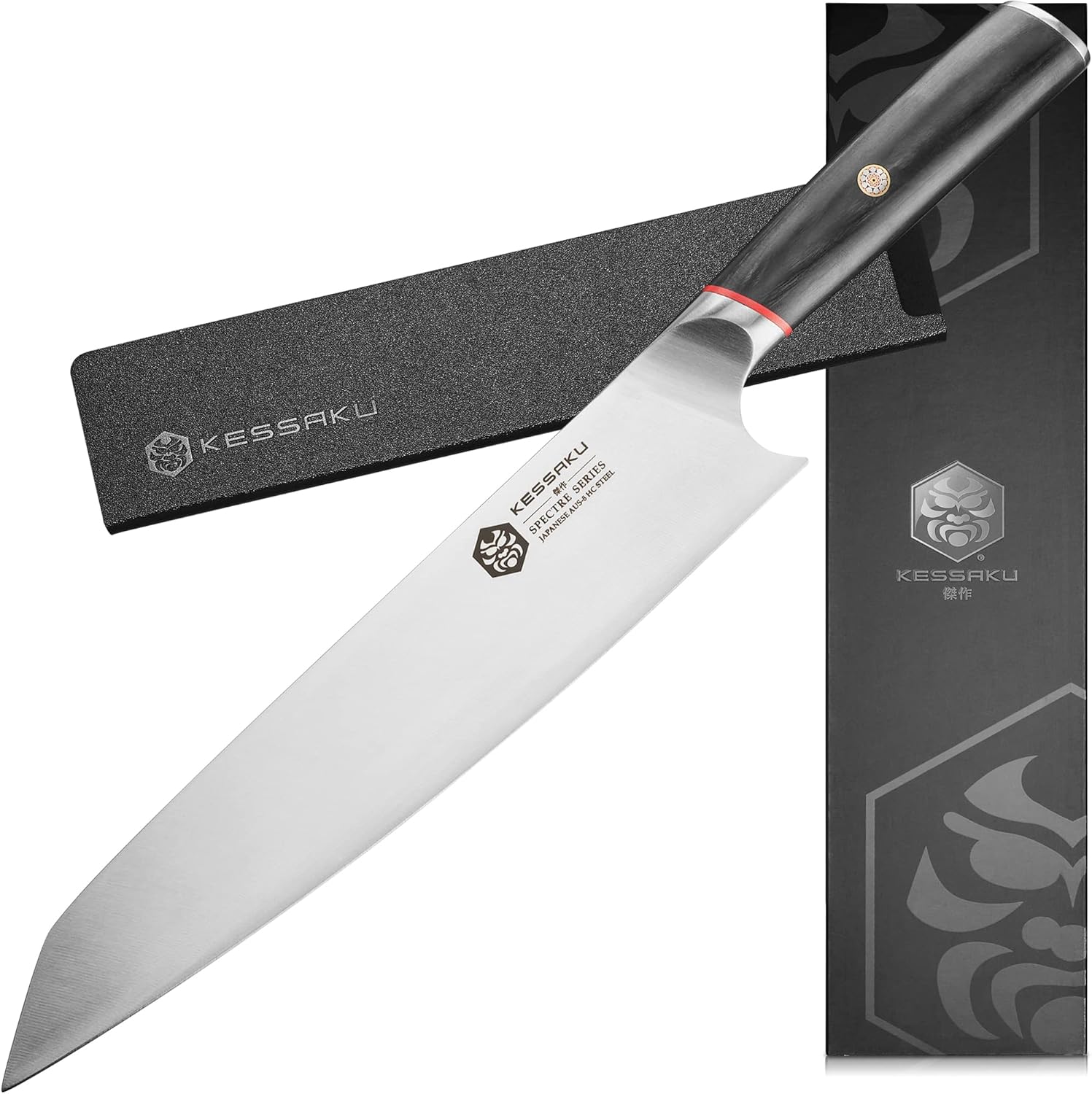 9.5-Inch Chef Knife - Spectre Series - Forged Japanese AUS-8 High Carbon Stainless Steel - Pakkawood Handle with Blade Guard