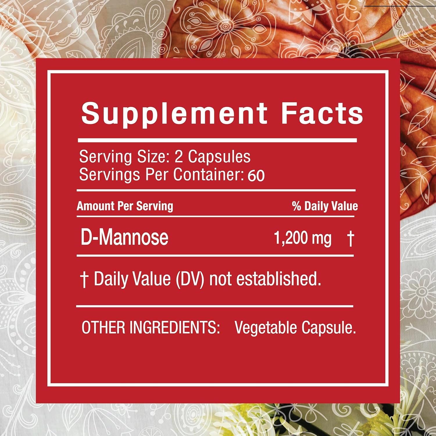 D-Mannose 1,200 mg Fast-Acting, Flush Impurities, Natural Urinary Tract Health- 120 Veggie Capsules by New Vue