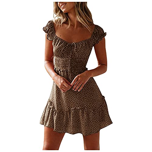 Summer Dresses for Women Casual Flowy Polka Dot Mini Dress A-Line Elegant Beach Boho Sexy Vacation Ruffle Sundress