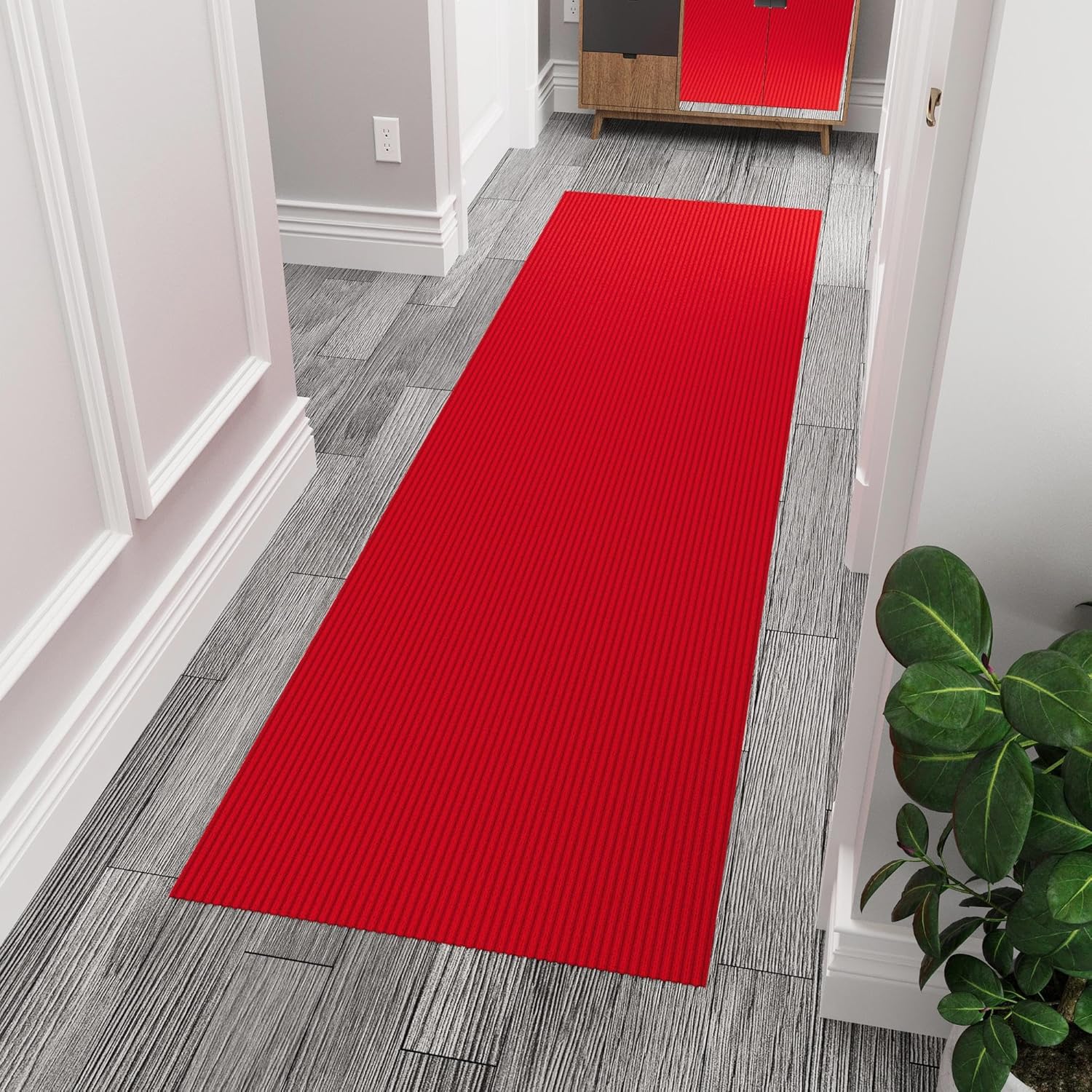 Ottomanson Solid Design Non-Slip Rubberback 2x10 Indoor/Outdoor Runner Rug for Hallway, Kitchen, Living Room, Garage, Patio, 2' x 10', Red