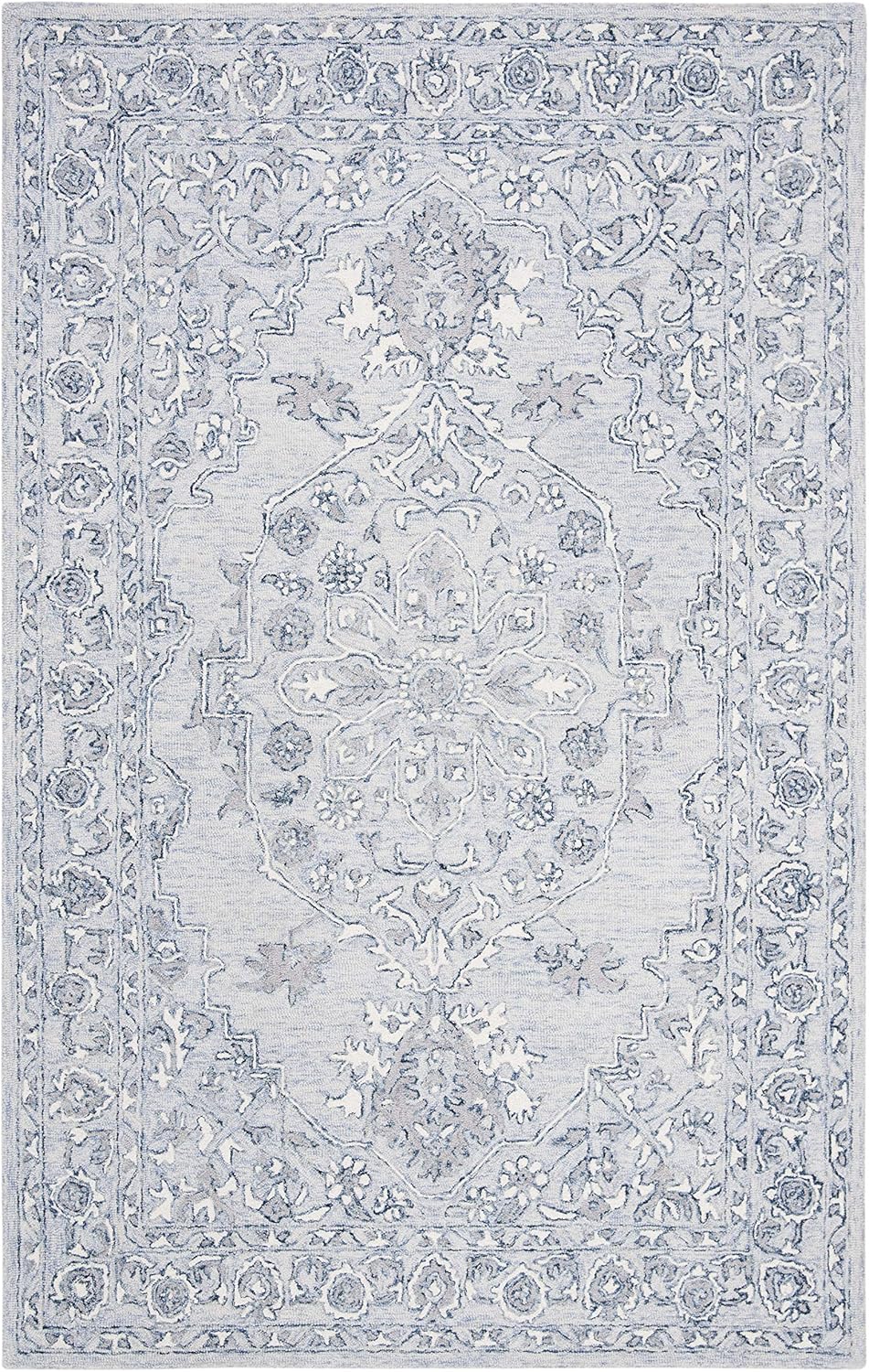 SAFAVIEH Micro-Loop Collection 6' x 9' Light BlueIvory MLP504M Handmade Shabby Chic Premium Wool Living Room Dining Bedroom Area Rug