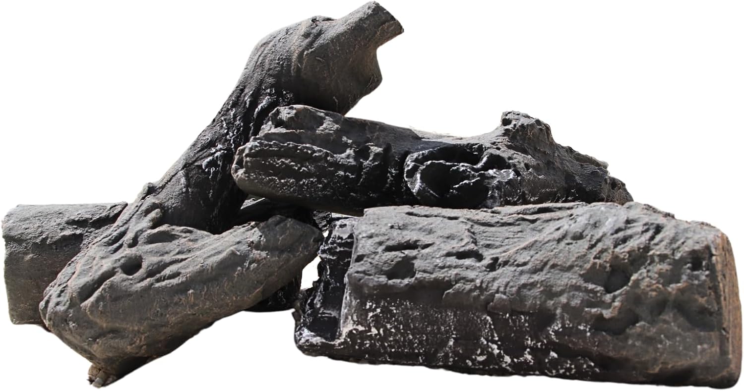 Gas Fireplace Logs, 4pcs Large Faux Ceramic Wood Logs,Decorative Fake Fireproof Logs Set for Indoor Outdoor Ventless Gas,Propane,Ethanol,Fireplace and Firepit,Charcoal,10inch