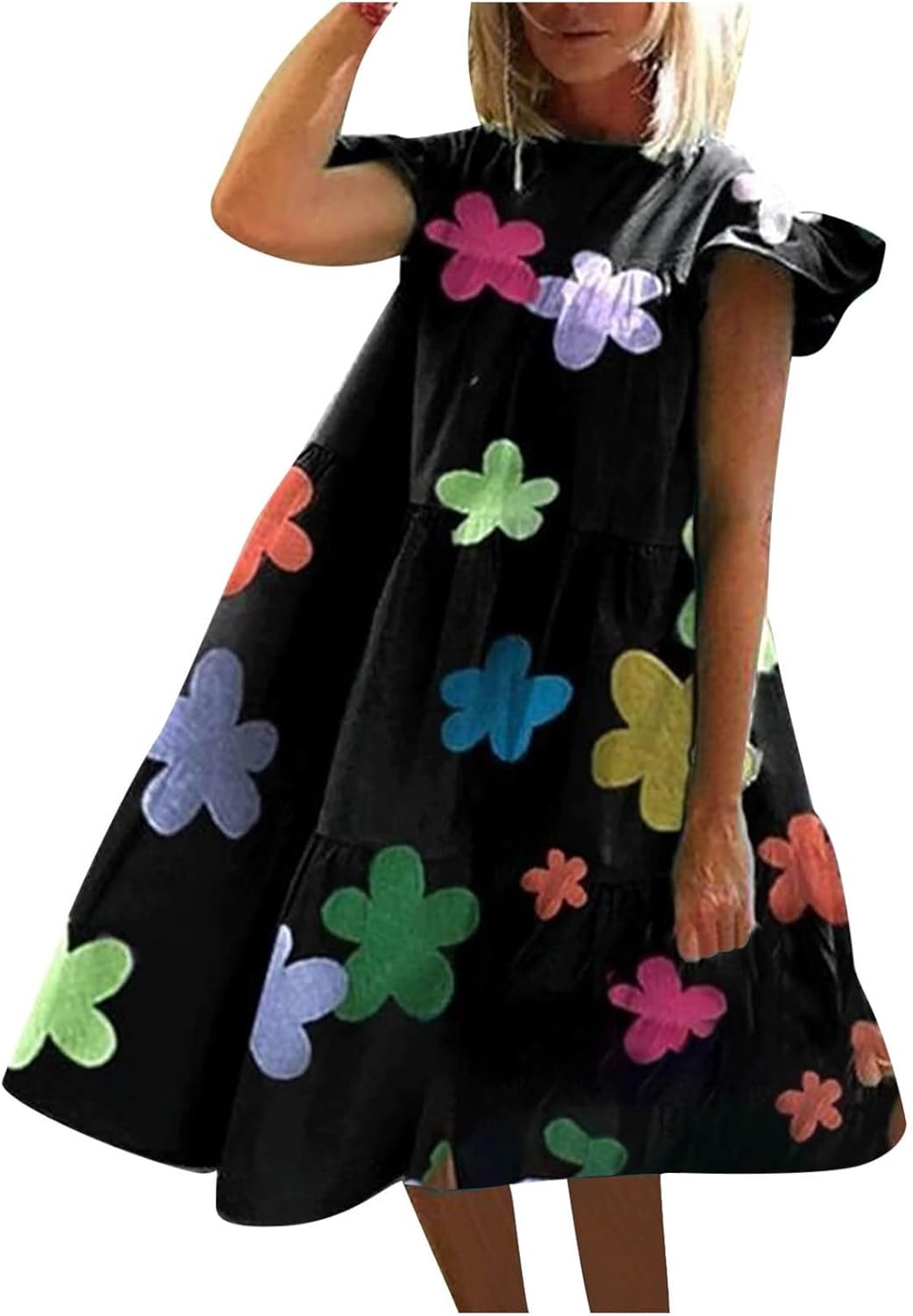 XJYIOEWT Maxi Dresses for Women 2024 V Neck,Women's Summer Casual Dress Sweet Cute O Neck Mini Dress