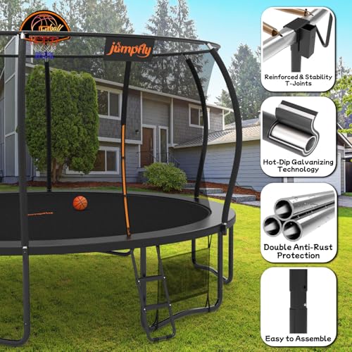 Tranpoline Outdoor Tranpoline for Kid with Basketball Hoop 8/10/12/14FT Recreational Tranpoline with Enclosure Net Dual-color Pad Quick Easy Assembly ASTM Certified Big Tranpoline for Backyard