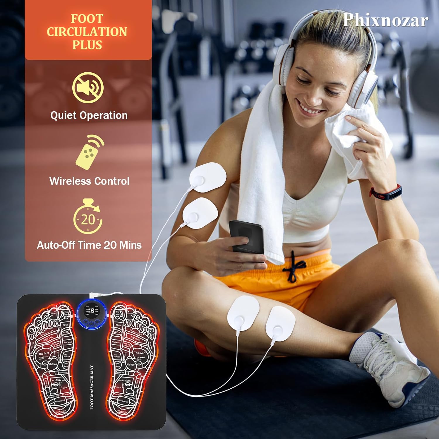 EMS Foot Massager –Foldable Feet & Calves Massage Mat for Muscles Relaxation,Remote Control,TENS (Mode:KTR-2493)