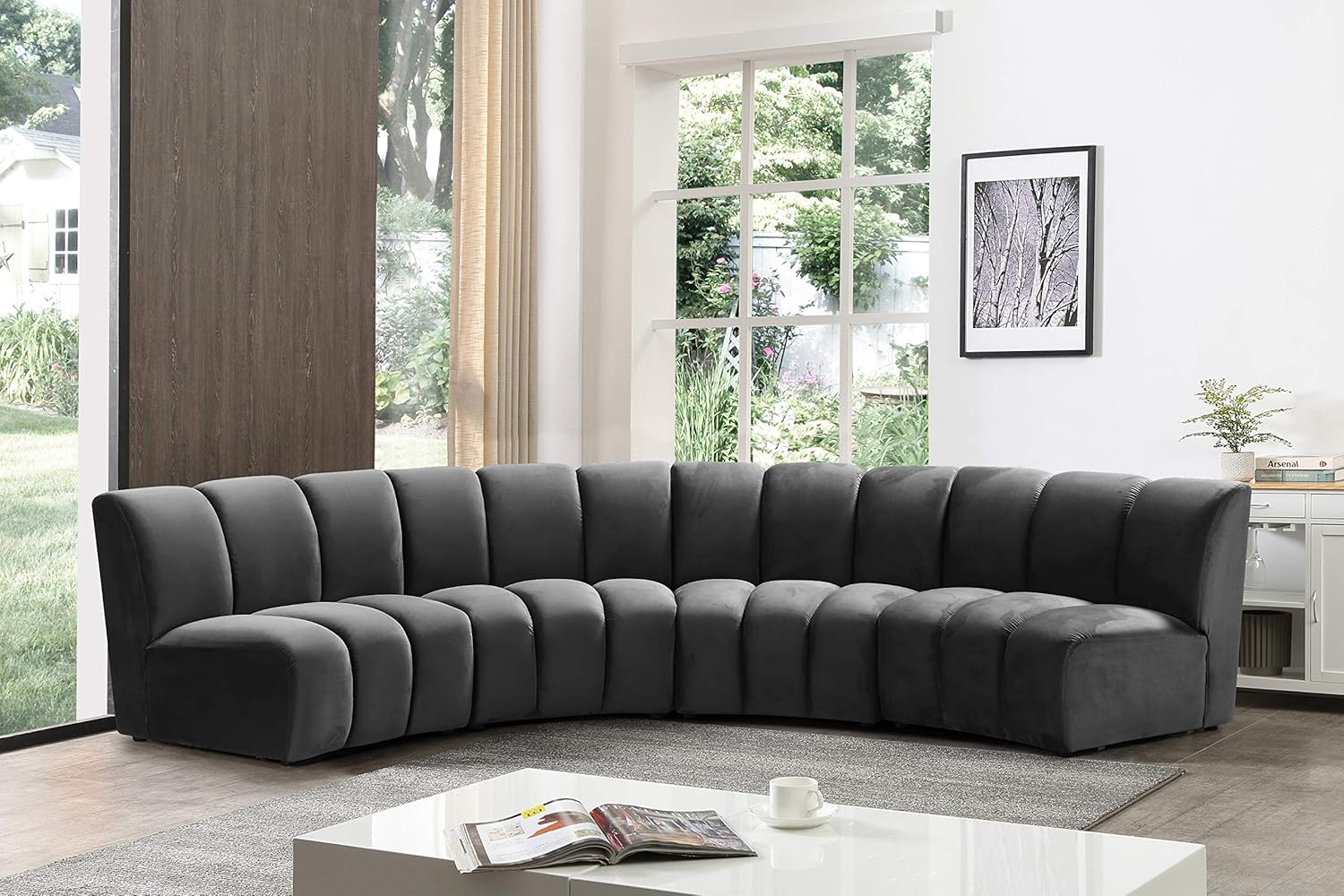 Meridian Furniture Infinity Collection Modern | Contemporary Modular Sectional with Luxurious Deep Channel Tufting, 4 Piece, Grey