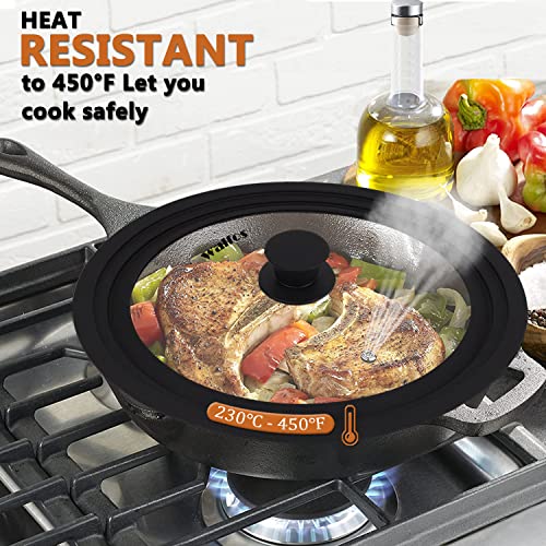 Walfos Universal Pan Lid - Pot Lid for Pots, Pans and Skillets, with Unique Enlarged Heat Resistant Silicone Rim and Tempered Glass, Fits 8