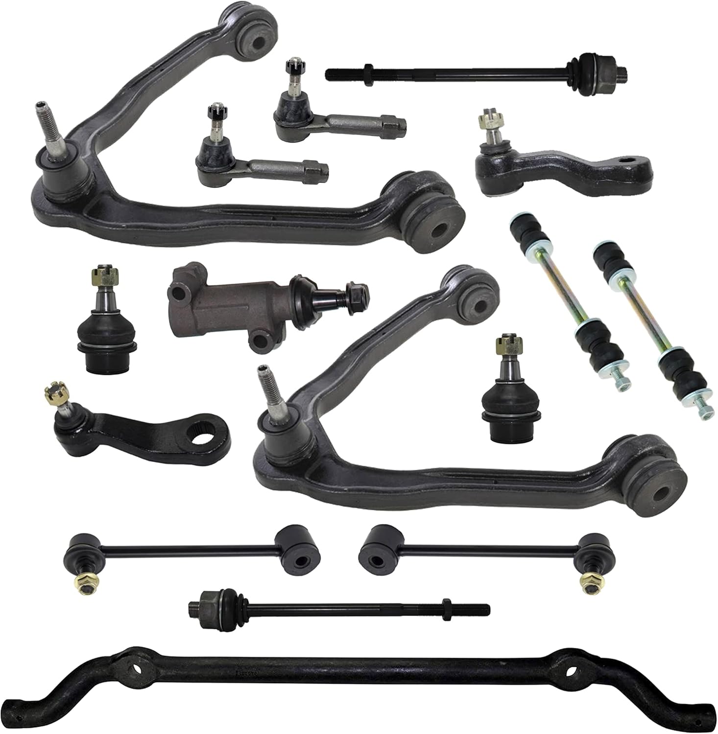 PartsW - 16 Pc Front & Rear Suspension Kit Upper Control Arm, Center Link with Idler & Pitman Arms, Tie Rod Ends, Sway Bar Links, Lower Ball Joints Fits Cadillac Escalade/Chevrolet Avalanche/GMC Yukon