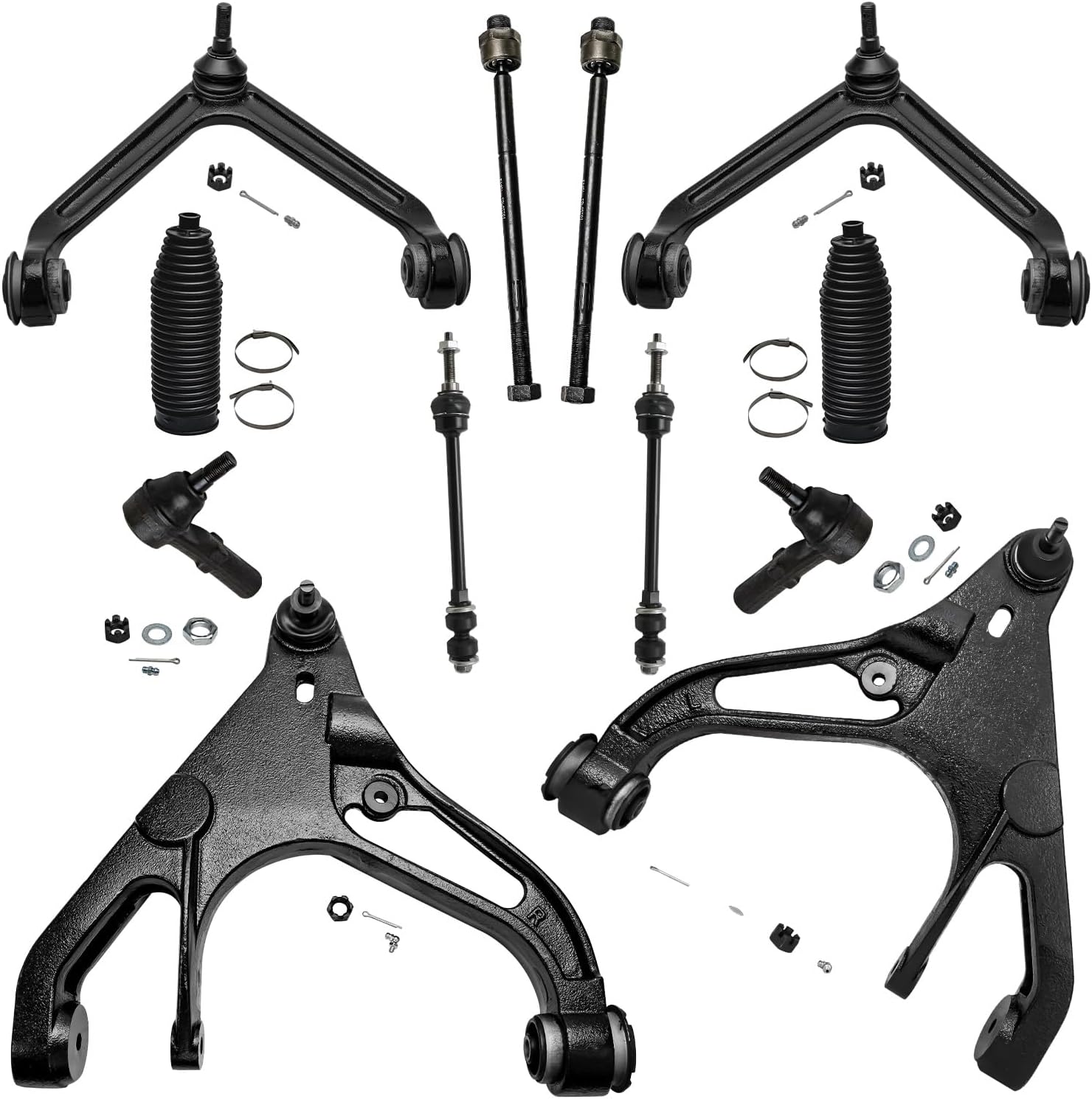 Detroit Axle - 4WD Front End Control Arms Kit for 02-05 Dodge Ram 1500, Lower Upper Control Arms & Ball Joint Sway Bars Tie Rods Boots 2002 2003 2004 2005 Replacement - 12pc Set