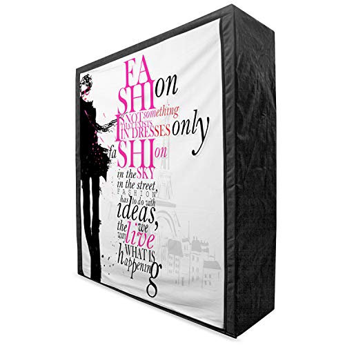 Ambesonne Eiffel Tower Portable Fabric Wardrobe, Woman in Paris in Autumn Inspirational Words Vogue Theme Art Print, Clothing Organizer and Storage Closet with Shelves, 59