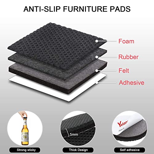Yelanon Non Slip and Felt Furniture Pads -(1+2+3)” Self Adhesive Furniture Pads Grippers Rubber Furniture Feet, Cuttable Chair Pads, Felt and Anti Slide Pads Protector Hardwood Floor, Couch Stoppers